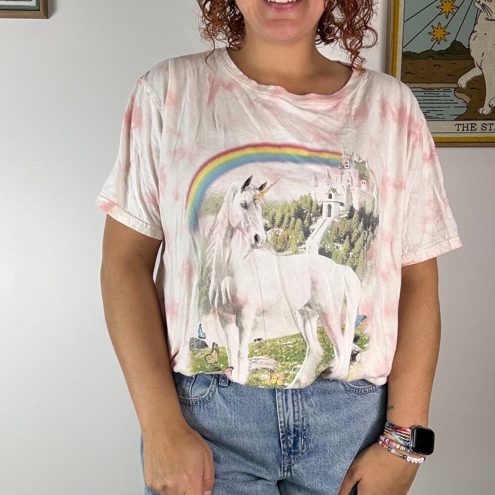 Mighty Fine pink unicorn rainbow tee shirt plus size 2X